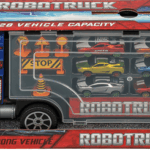 Camion de 53cm bleu avec 6 voitures métalliques